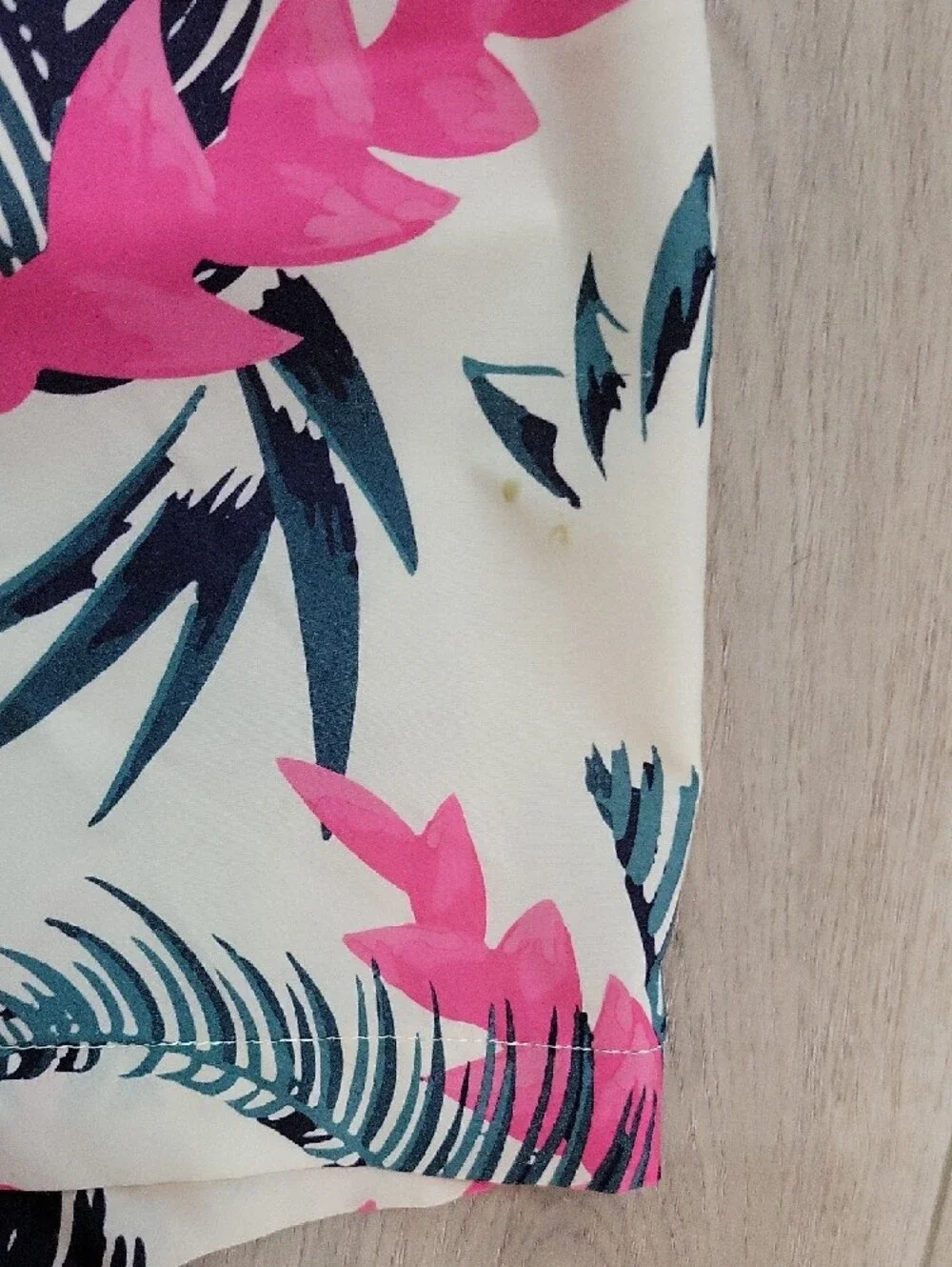 Men's Athletic Drawstring Shorts in Cream with Pink & Blue Leaf Print